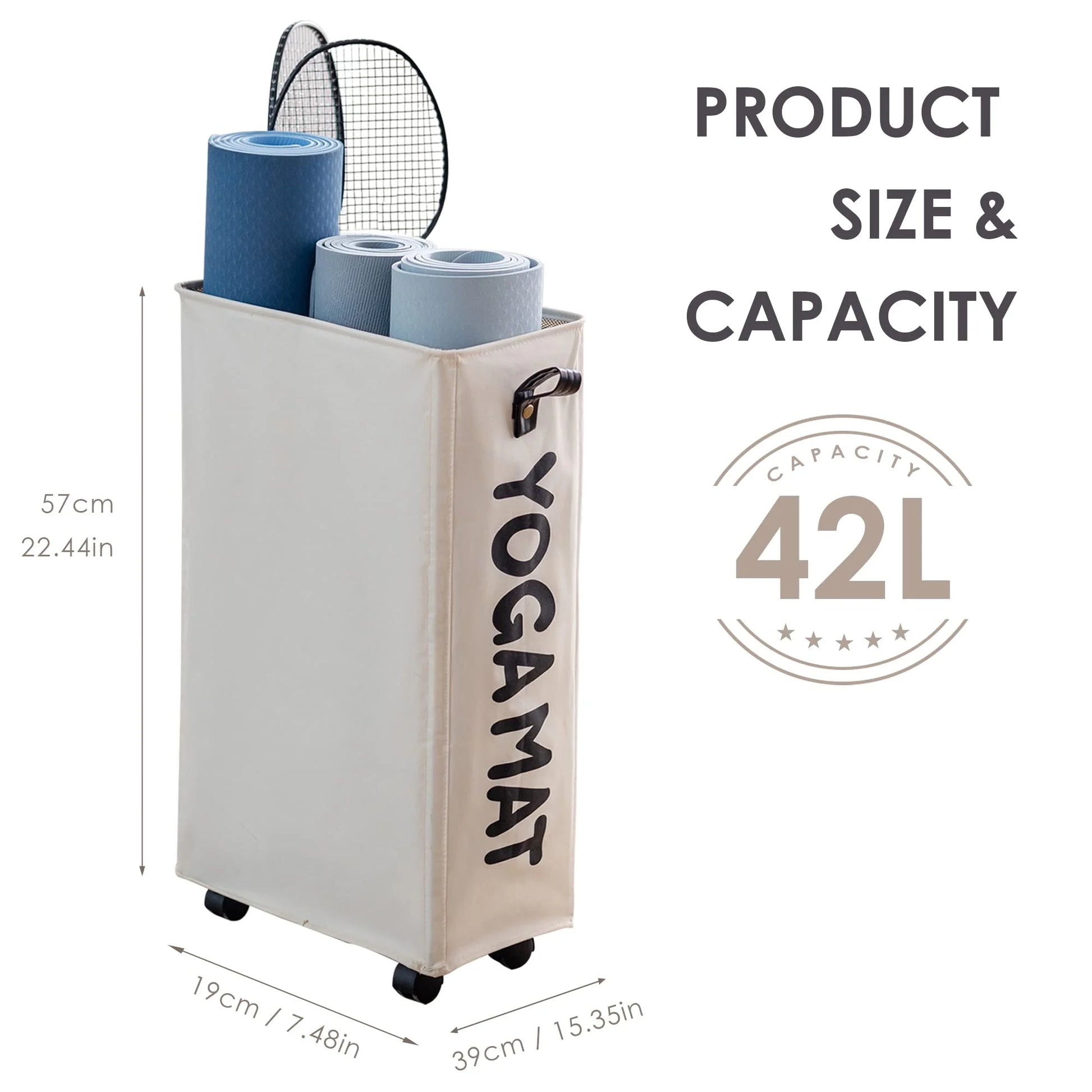 Large Yoga Mat Storage Rack with Wheels - Stylish Home Gym Organizer for Workout Equipment - White