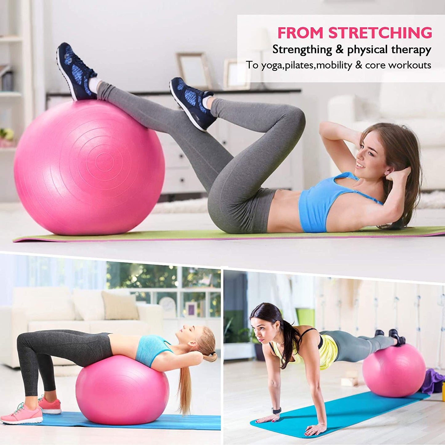 Transform Your Workout with the RENRANRING 11-in-1 Yoga Ball Set - Includes Resistance Bands, Yoga Block, Pump & More for Home, Gym & Office (Pink)