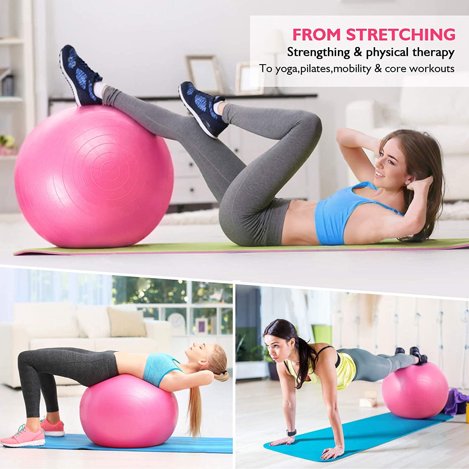 Transform Your Workout with the RENRANRING 11-in-1 Yoga Ball Set - Includes Resistance Bands, Yoga Block, Pump & More for Home, Gym & Office (Pink)
