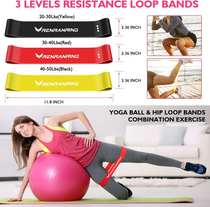 Transform Your Workout with the RENRANRING 11-in-1 Yoga Ball Set - Includes Resistance Bands, Yoga Block, Pump & More for Home, Gym & Office (Pink)
