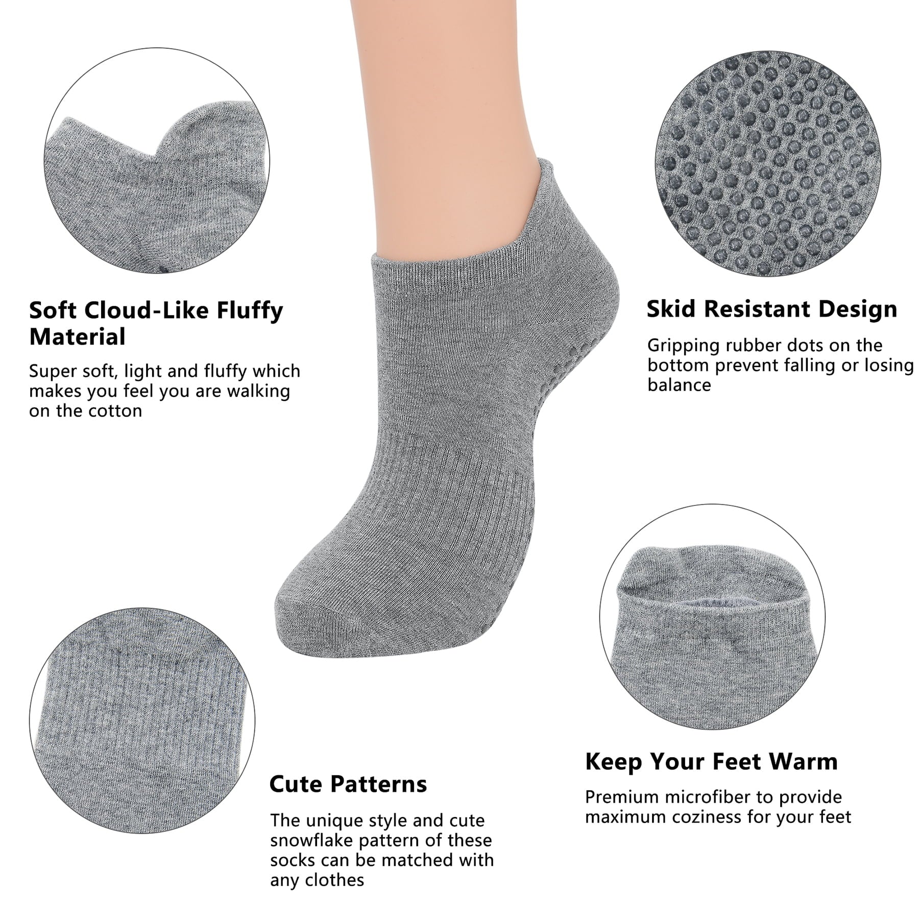 Non-Slip Grip Socks for Women - 3 Pairs of Towless Cotton Yoga & Pilates Socks