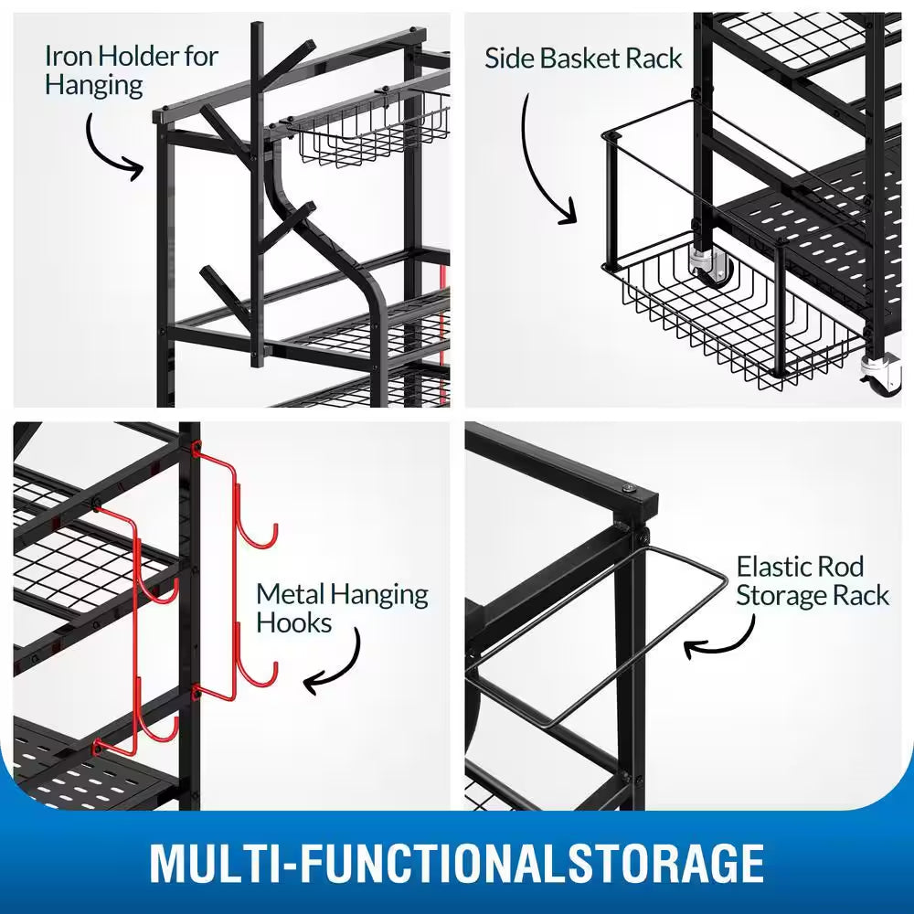 4-Tier Yoga Mat & Dumbbell Storage Rack with Wheels - Ultimate Home Gym Organizer with Hooks