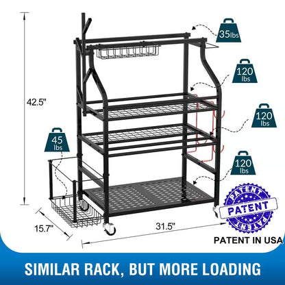 4-Tier Yoga Mat & Dumbbell Storage Rack with Wheels - Ultimate Home Gym Organizer with Hooks