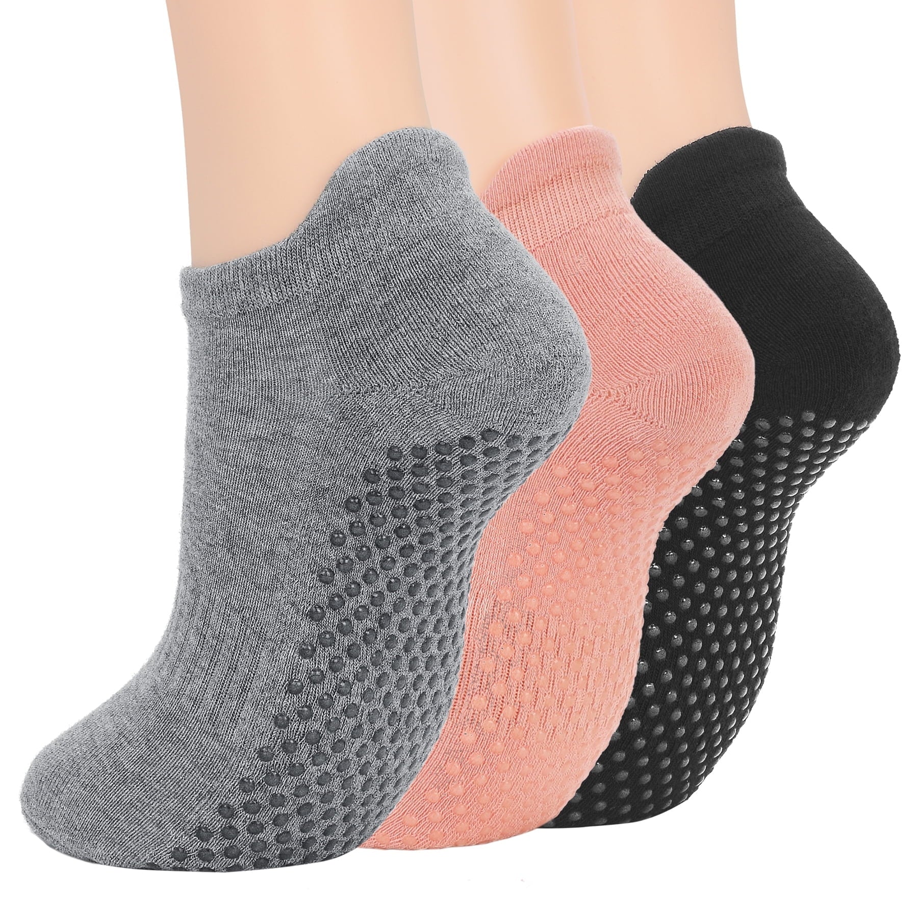 Non-Slip Grip Socks for Women - 3 Pairs of Towless Cotton Yoga & Pilates Socks